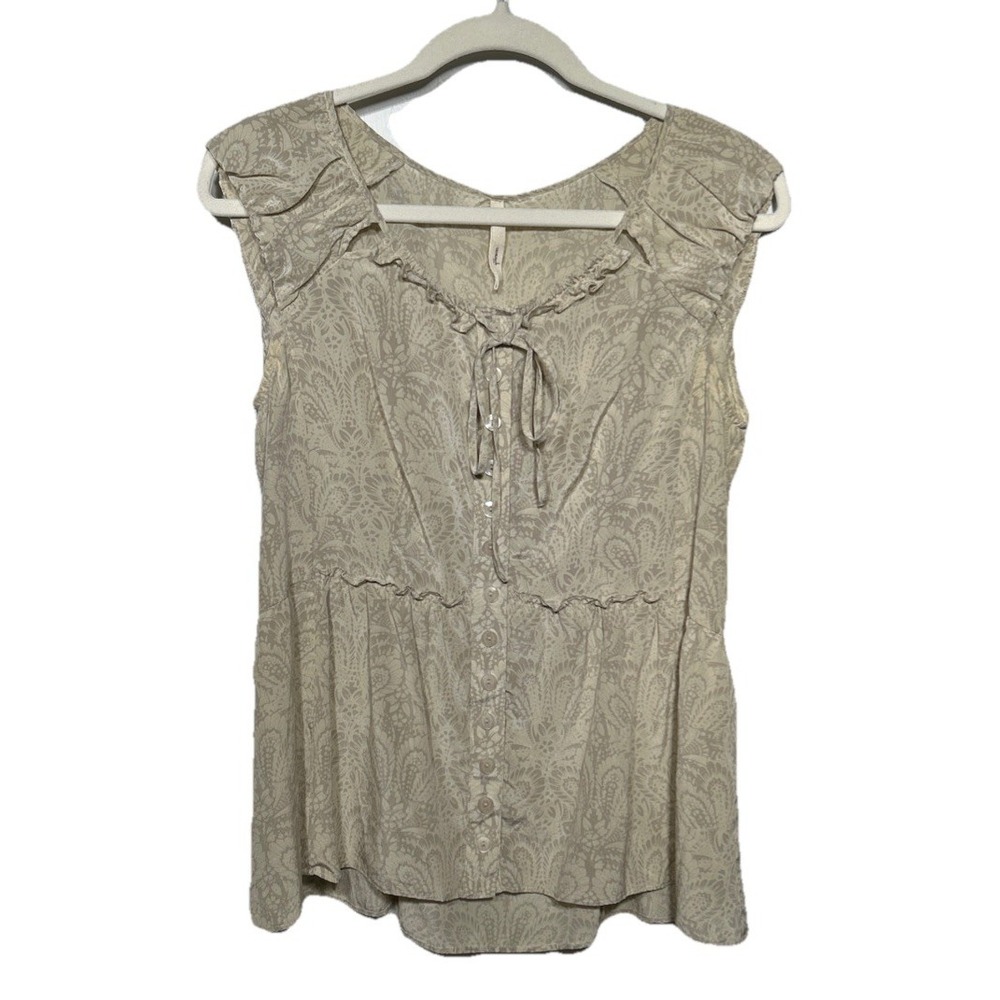 Oonagh Nanette Lepore 100% Silk Peplum Blouse Beige Women's‎ Size Medium